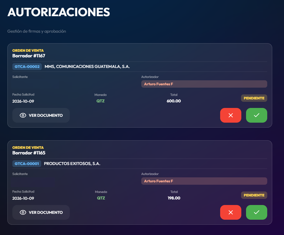 Pantalla Autorizaciones AUTHRA